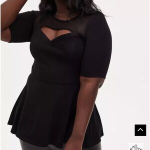 Torrid Black Ponte & Mesh Cutout Peplum Top